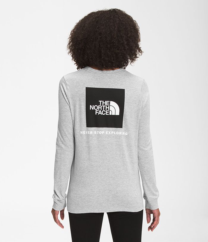 The North Face T-Shirts Ανοιχτο Γκρι Γυναικεια Μακρυμανικα Box Nse - Greece 6253HMQZT